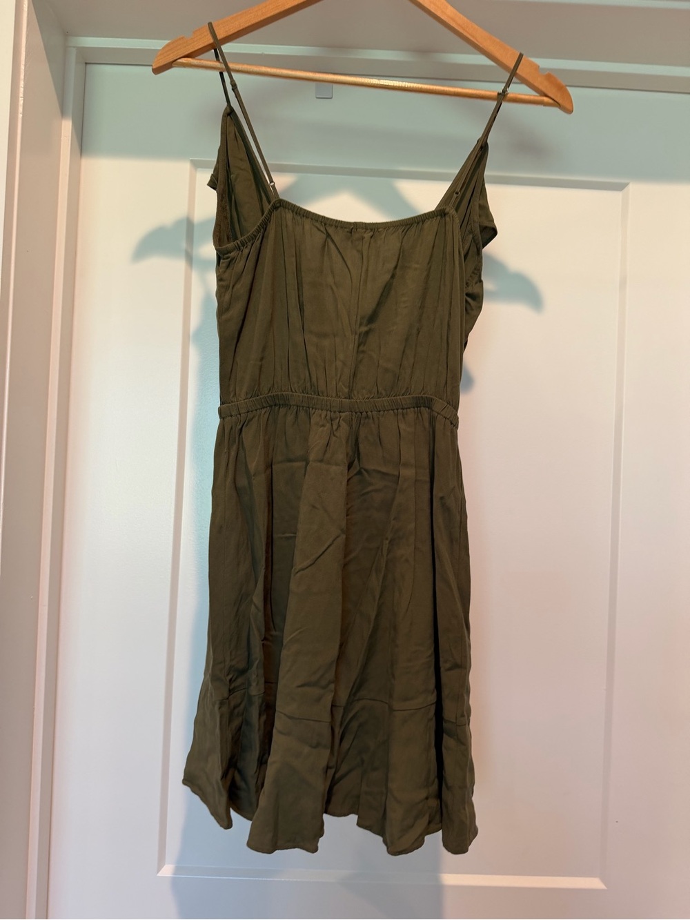 Express Olive Ruffle Wrap Mini Dress - Picture 2 of 4